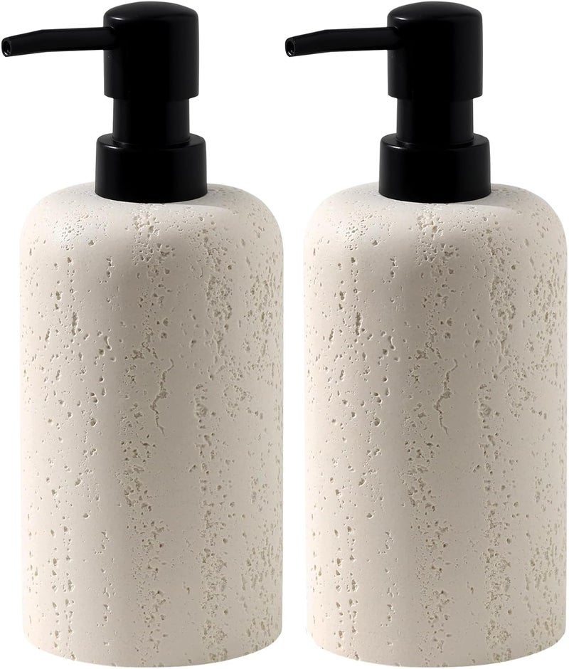 Haocoott Soap Dispensers 400mL 13.5 OZ, 2 PCS Luxurious Hand Dish Lotion Shampoo Soap Dispenser Jar, Travertine Soap Bottles Rustproof Pump for Kitchen Bathroom Countertop - Image 1